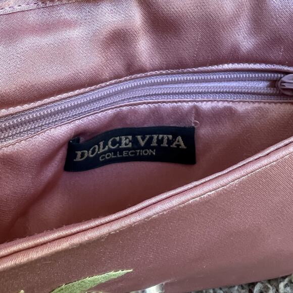 Women's Dolce Vita Pink Satin Embroidered Floral Flap Clutch Wedding Cocktail - Picture 8 of 12